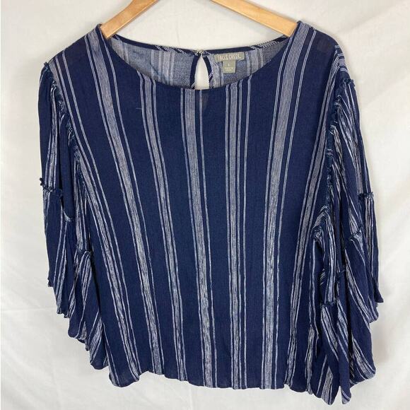 Falls Creek Crinkle Striped Ruffle Sleeve Top Size Large - Picture 1 of 6